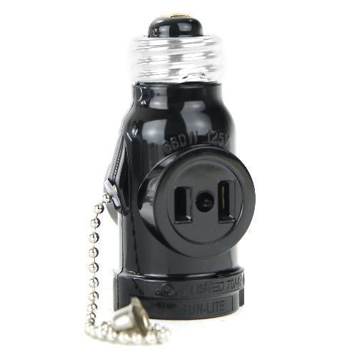 SUNLITE Medium Base Socket Adapter with Pull Chain and power outlet