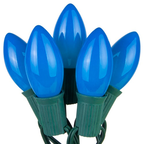 C9 Blue Opaque Steady 25 Light Set, Green Wire, 12" Spacing