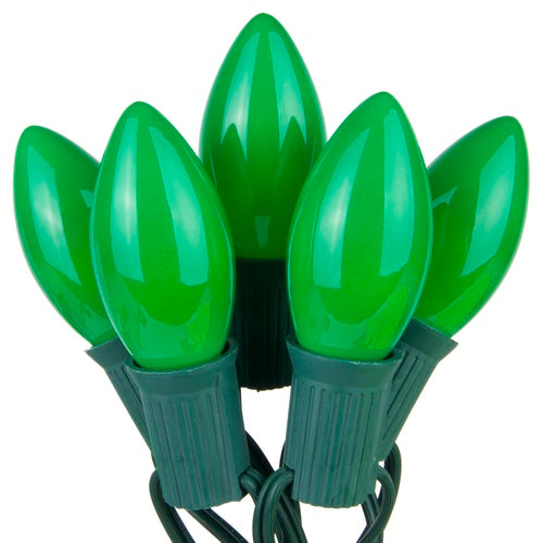 C9 Green Opaque Steady 25 Light Set, Green Wire, 12" Spacing