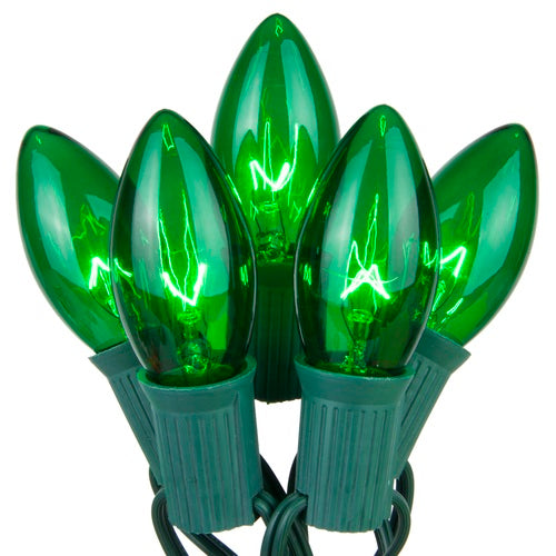 C9 Green Transparent Steady 25 Light Set 12" Spacing