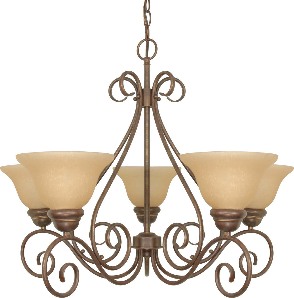 Nuvo Castillo 5-Light Sonoma Bronze Chandelier w/ Arm Up Champagne Linen Glass