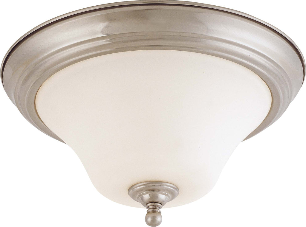 Nuvo Dupont 2-Light 13" Flush Fixture w/ Satin White Glass in Brushed Nickel