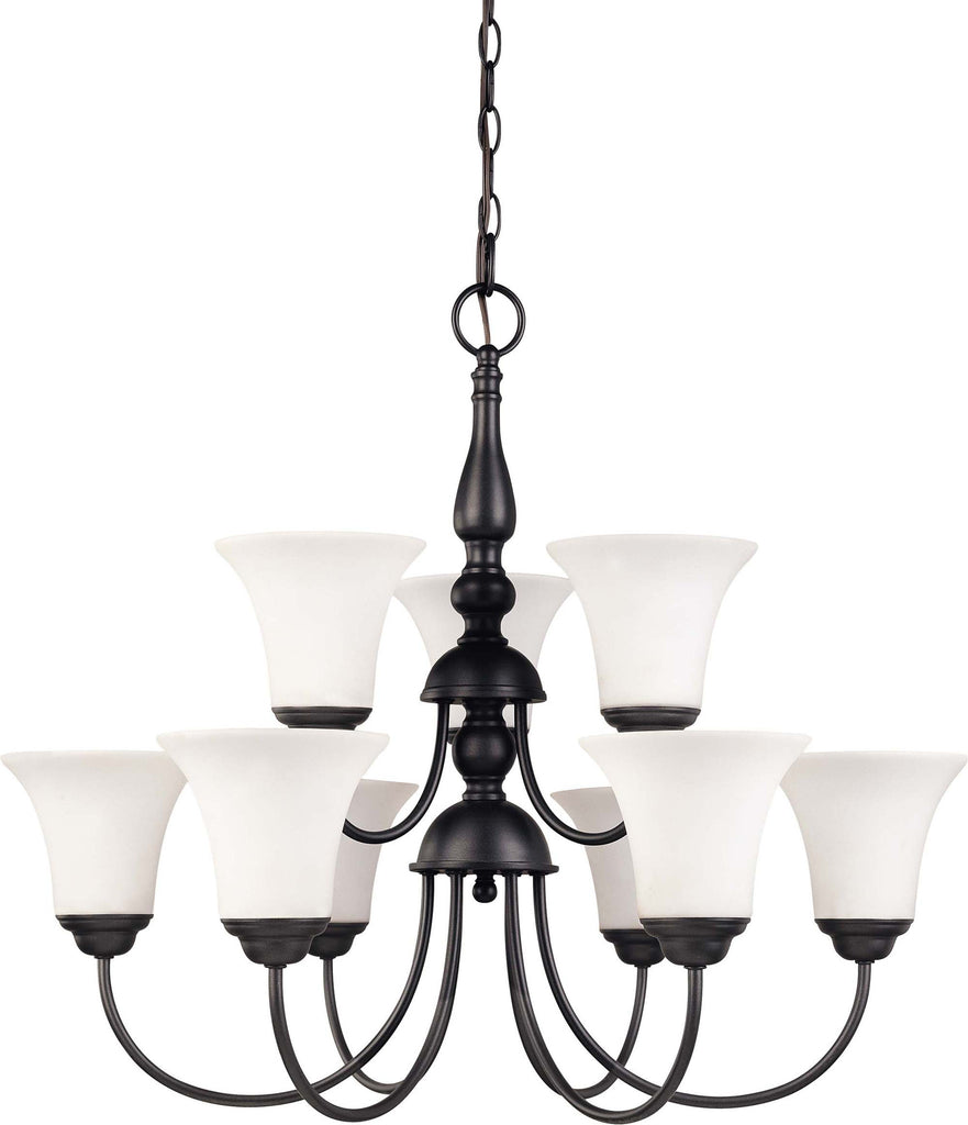 Nuvo Dupont 9-Light 2-Tier 27" Chandelier w/Satin Glass in Dark Chocolate Bronze