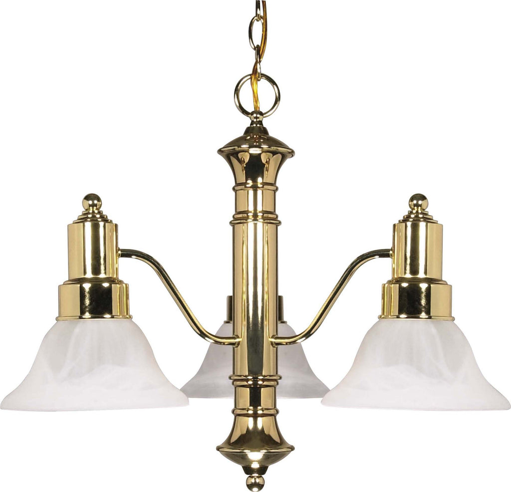 Nuvo Gotham 3-Light 23" Chandelier w/ Alabaster Glass Bell in Polished Brass