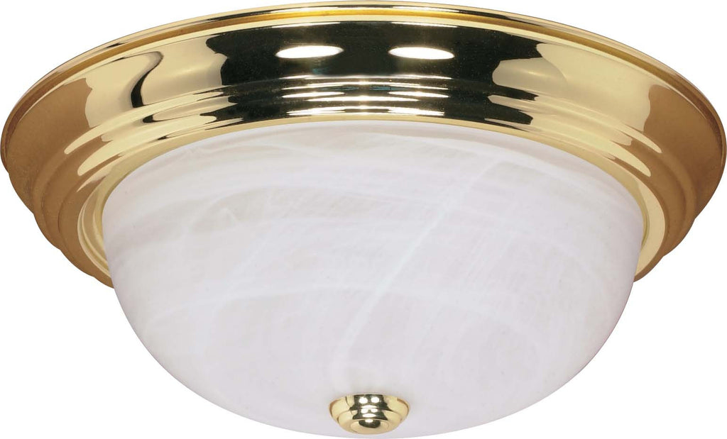 Nuvo 3-Light 15" Flush Mount Fixture w/ Alabaster Glass in Polished Brass Finish