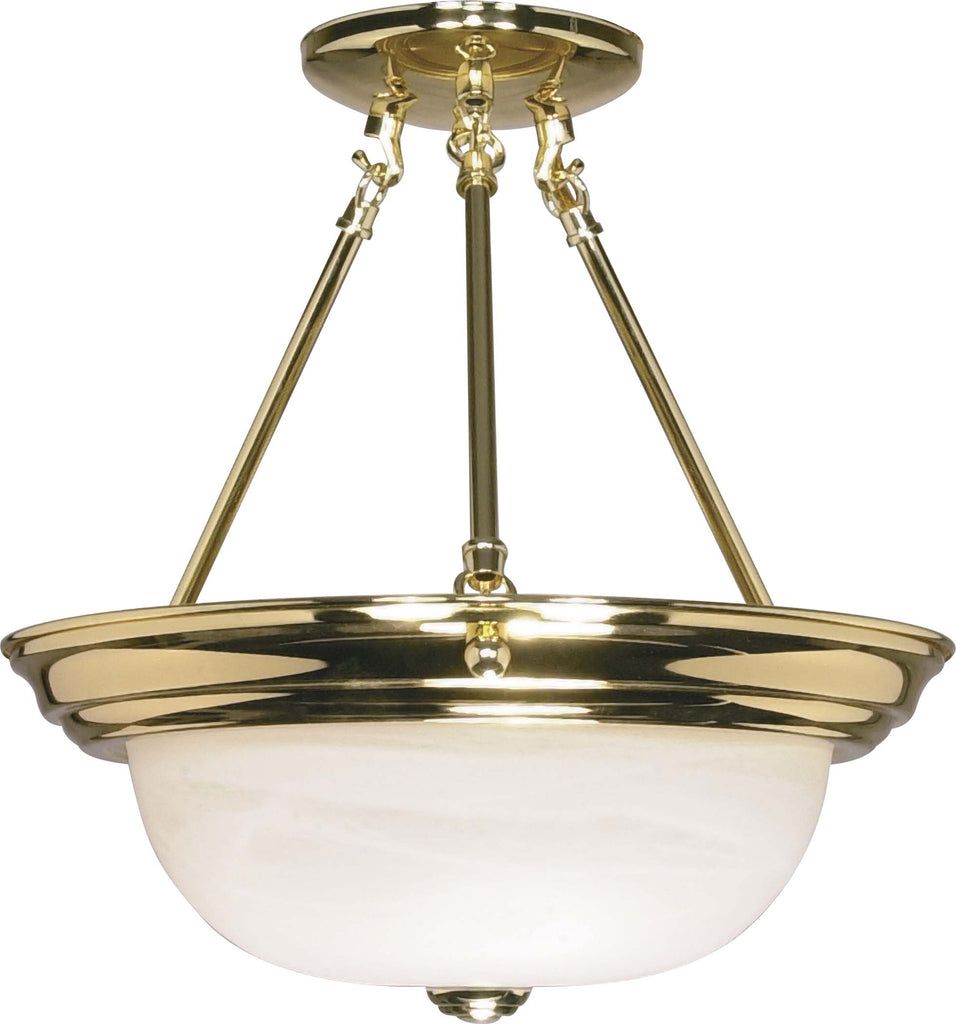 Nuvo 2-Light 13" Semi Flush Mount w/ Alabaster Glass in Polished Brass Finish