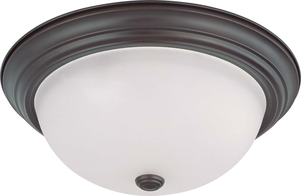 Nuov 3-Light 15" Flush Mount w/ Frosted White Glass in Mahogany Bronze Finish