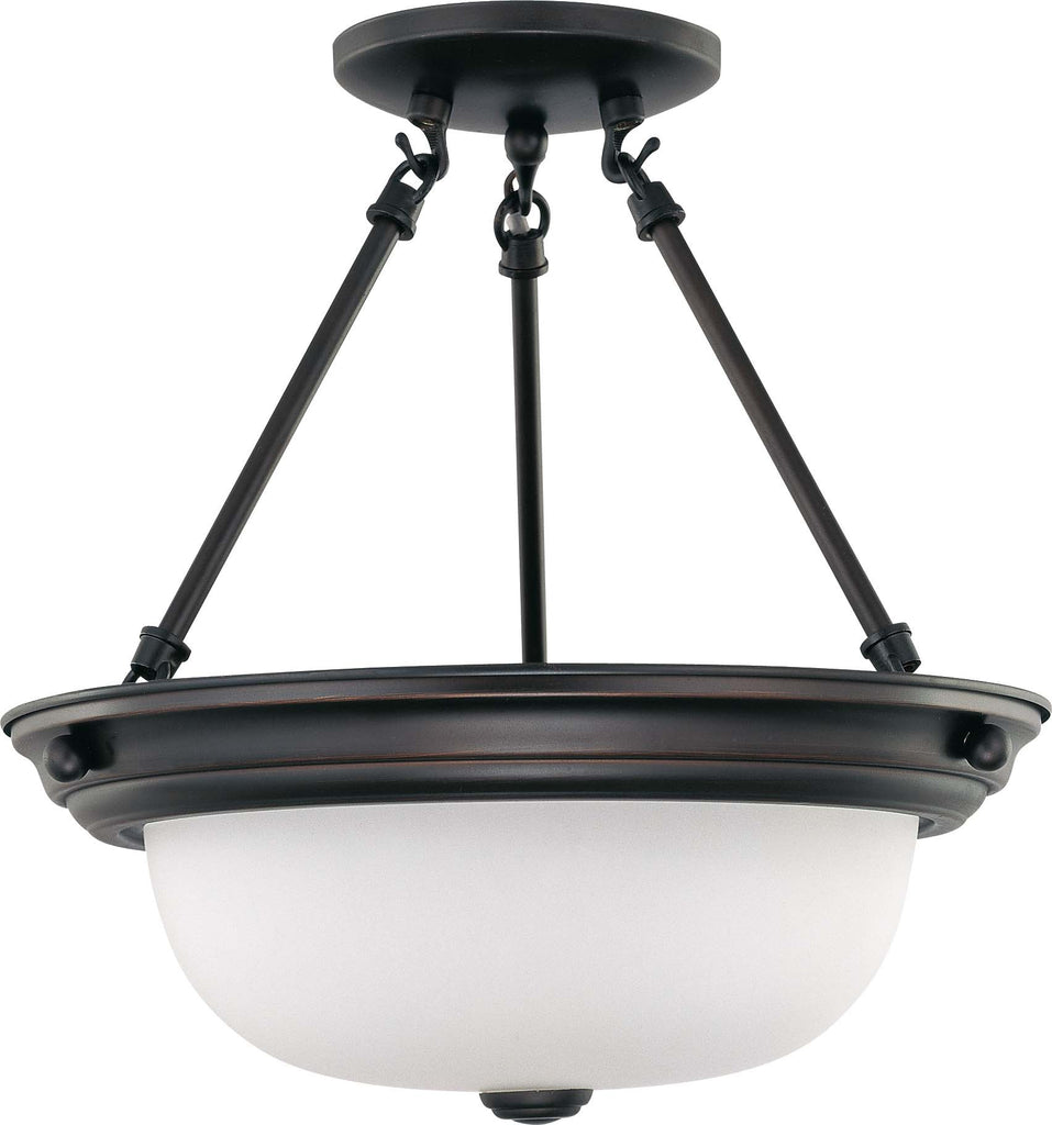 Nuvo 2-Light 13" Semi Flush Mount w/ Frosted White Glass in Mahogany Bronze