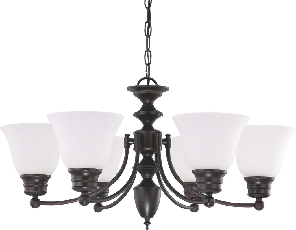 Nuvo Empire 6-Light 26" Chandelier w/ Frosted White Glass in Mahogany Bronze