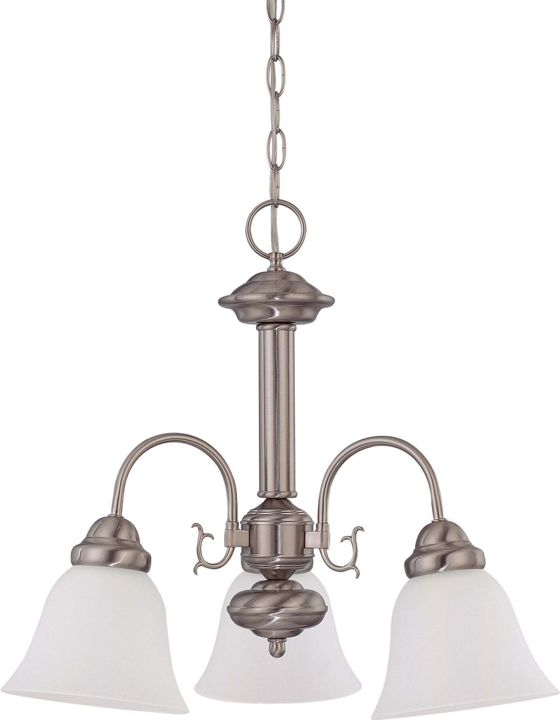 Nuvo Ballerina 3-Light 20" Chandelier w/ Frosted White Glass in Brushed Nickel
