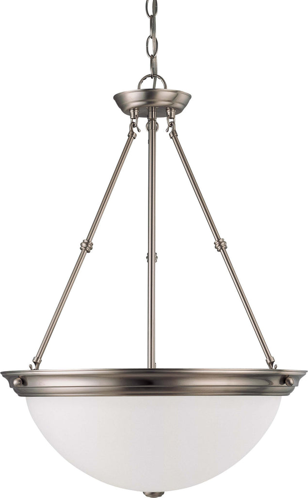 Nuov 3-Light 20" Pendant Fixture w/ Frosted White Glass in Brushed Nickel