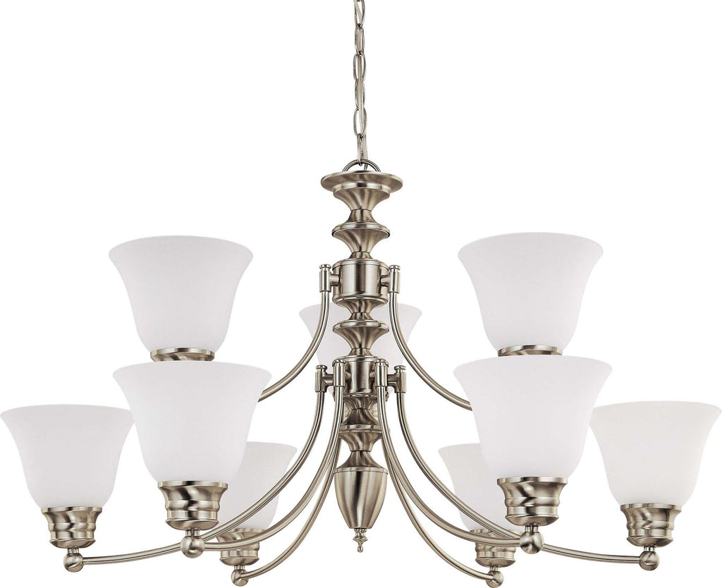Nuvo Empire 9-Light 32" Chandelier w/ Frosted White Glass in Brushed Nickel