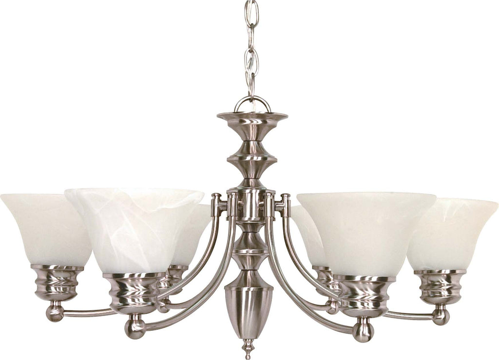 Nuvo Empire 6-Light 26" Chandelier w/ Alabaster Glass in Brushed Nickel Finish