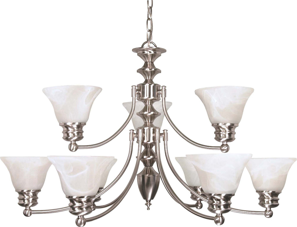Nuvo Empire - 9 Light  32 in - Chandelier w/ Alabaster Glass Bell Shades, 2 Tier