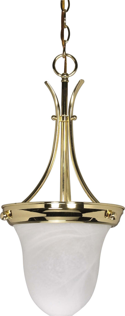 Nuvo 1-Light 10" Bell Pendant Light w/ Alabaster Glass in Polished Brass Finish