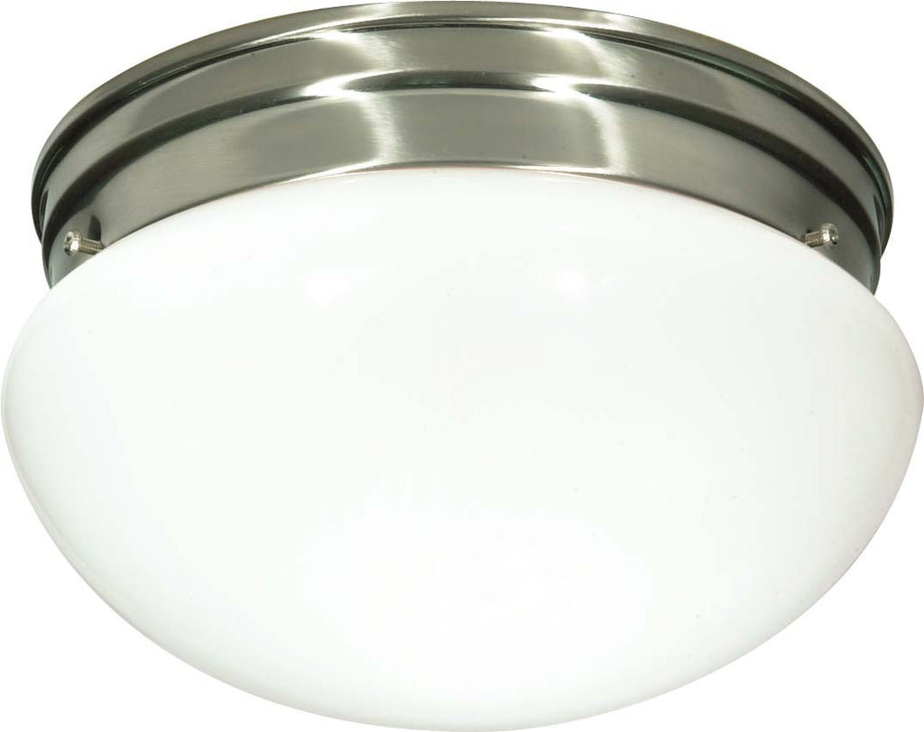 Nuvo 2-Light 10" Medium Flush Mount w/ White Mushroom Glass in Brushed Nickel