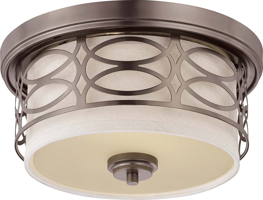 Nuvo Harlow - 2 Light Flush Dome Fixture w/ Khaki Fabric Shade