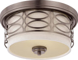 Nuvo Harlow - 2 Light Flush Dome Fixture w/ Khaki Fabric Shade