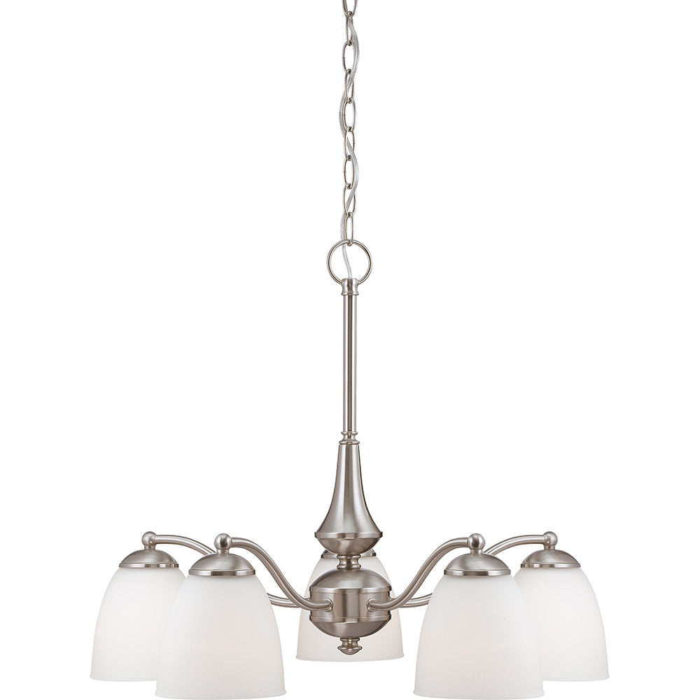 Nuvo Patton 5-Light Chandelier (Arms Down) w/ Frosted Glass in Brushed Nickel