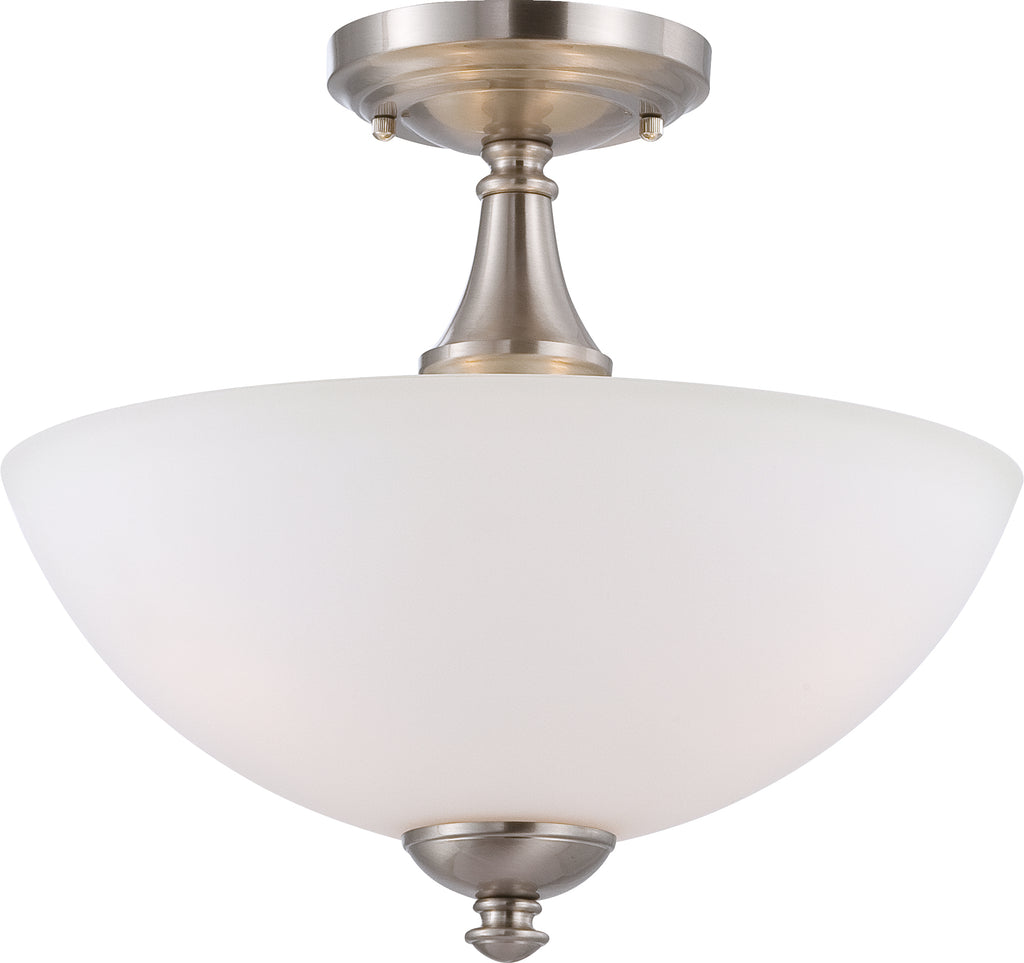 Nuvo Patton 3-Light Semi Flush Fixture w/ Frosted Glass in Brushed Nickel Finish