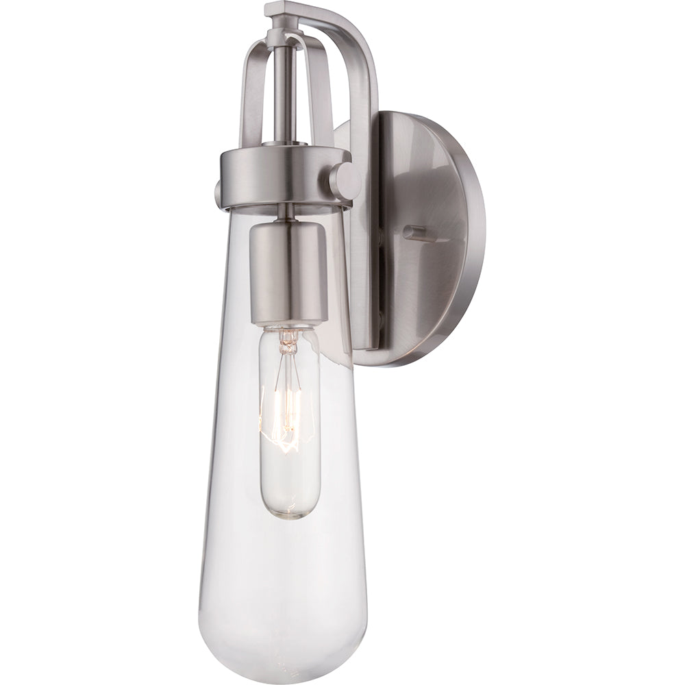 Nuvo Beaker 1-Light Decorative Wall Sconce w/ Clear Glass in Brushed Nickel