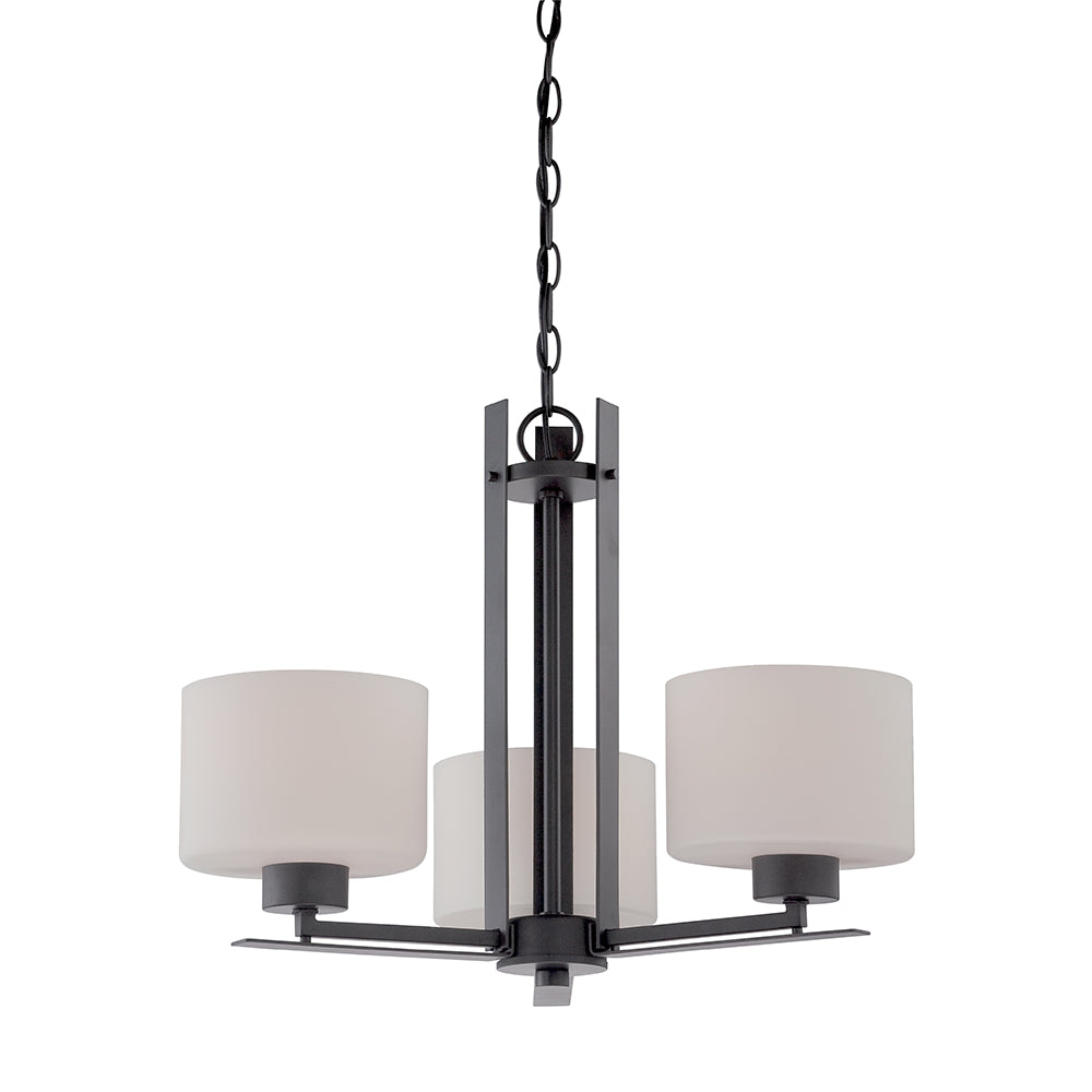 Nuvo Parallel 3-Light Chandelier w/ Etched Opal Glass in Aged Bronze Finish