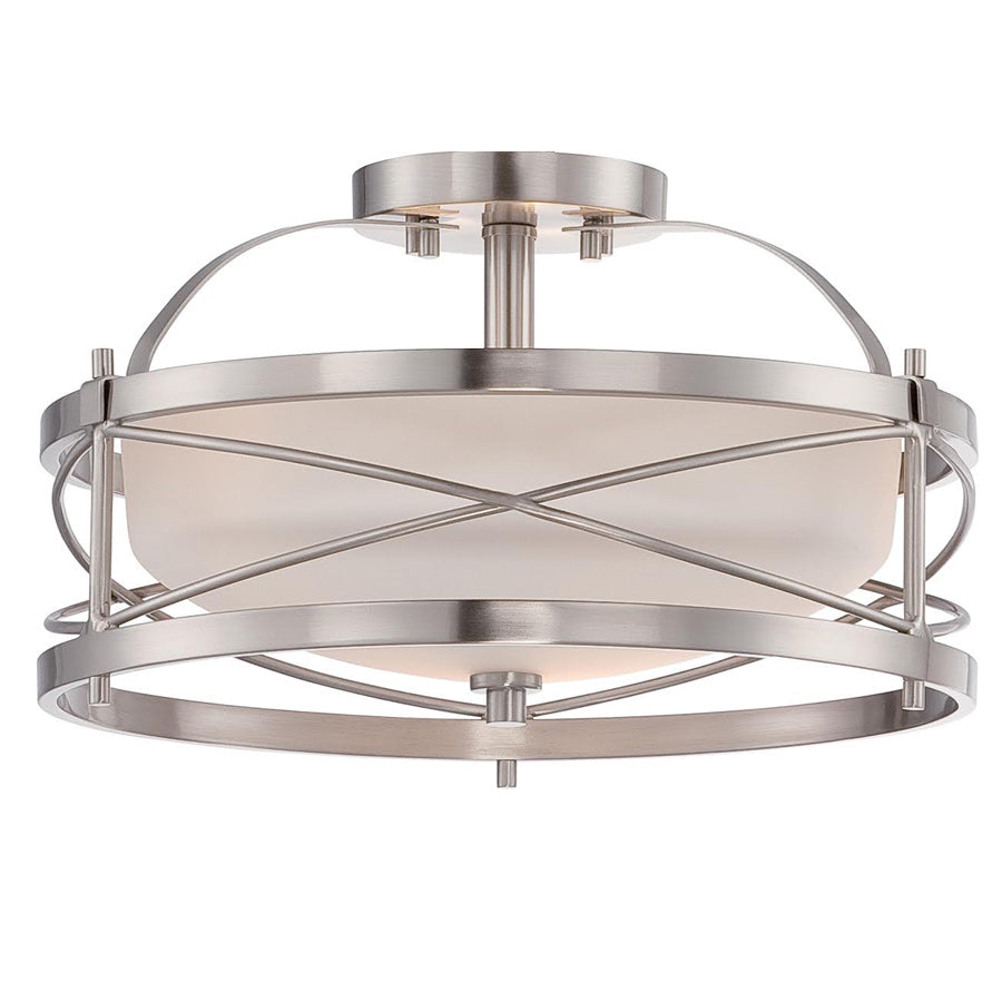 Nuvo Ginger 2-Light Semi Flush w/ Etched Opal Glass in Brushed Nickel Finish
