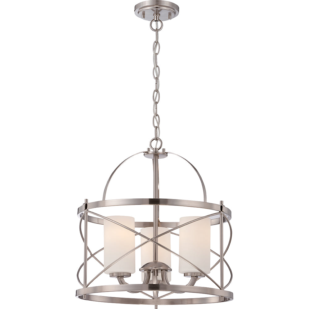 Nuvo Ginger 3-Light Pendant w/ Etched Opal Glass in Brushed Nickel Finish
