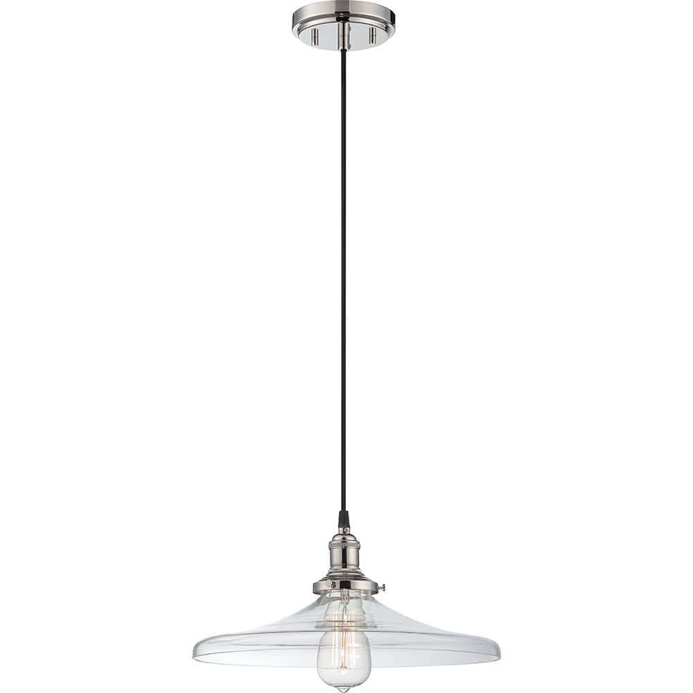 Nuvo Vintage 14" 1-Light Pendant w/ Clear Glass in Polished Nickel Finish