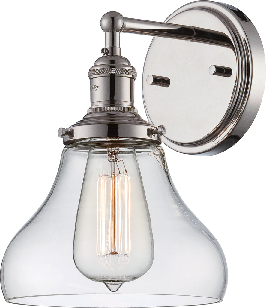 Nuvo Vintage 1-Light 7" Wall Sconce w/ Clear Glass in Polished Nickel Finish