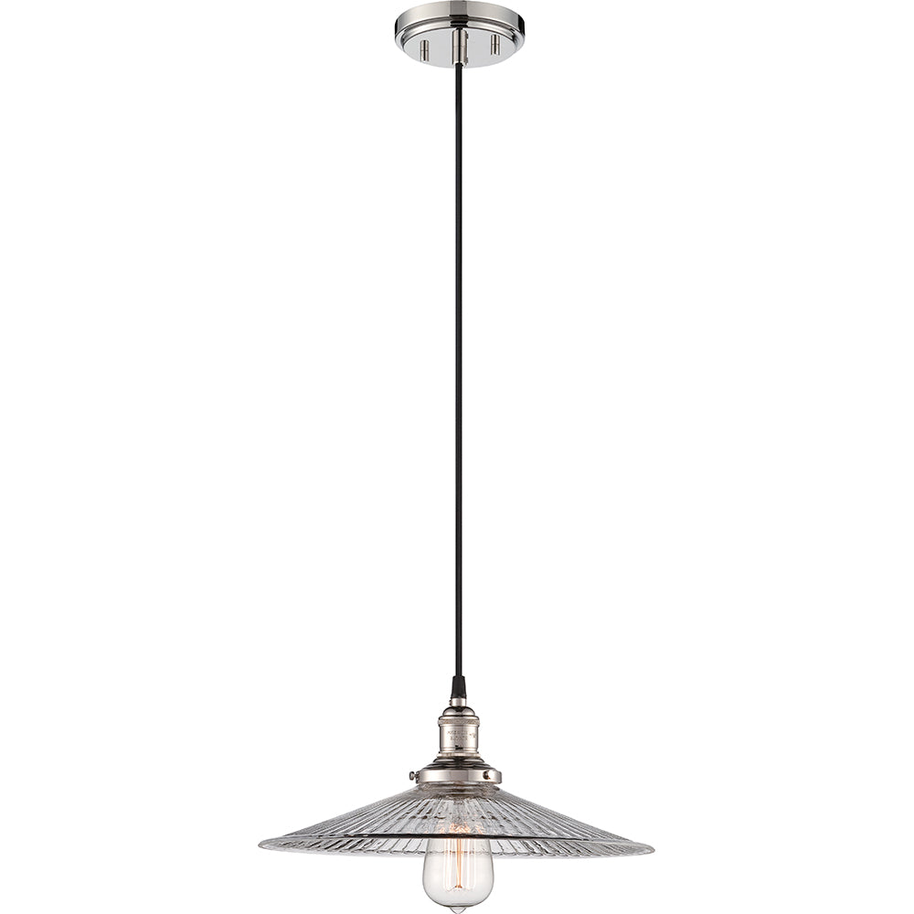 Nuvo Vintage 14" 1-Light Pendant w/ Clear Ribbed Glass in Polished Nickel Finish