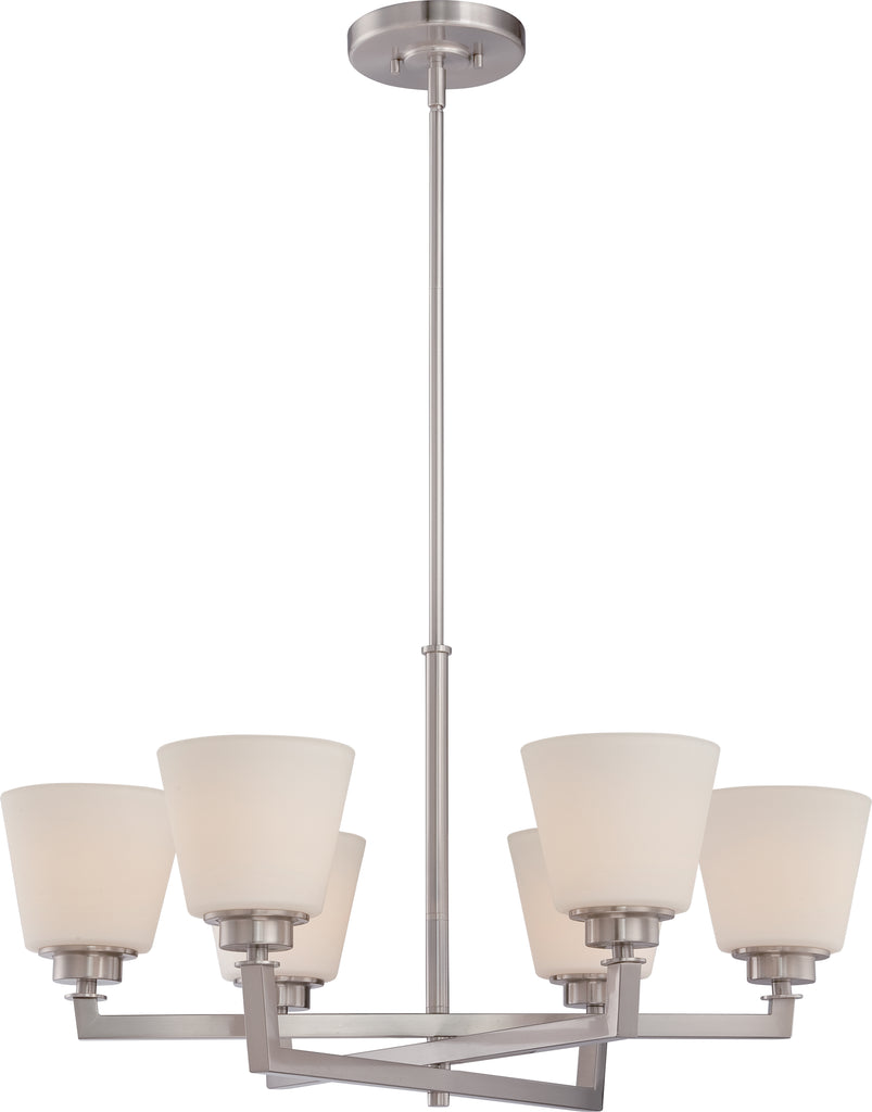 Nuvo Mobili 6-Light Chandelier Fixture w/ Satin White Glass in Brushed Nickel