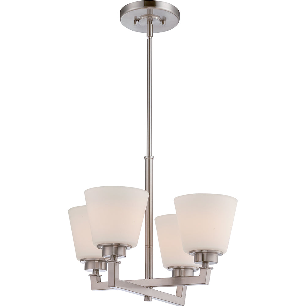 Nuvo Mobili 4-Light Chandelier Fixture w/ Satin White Glass in Brushed Nickel