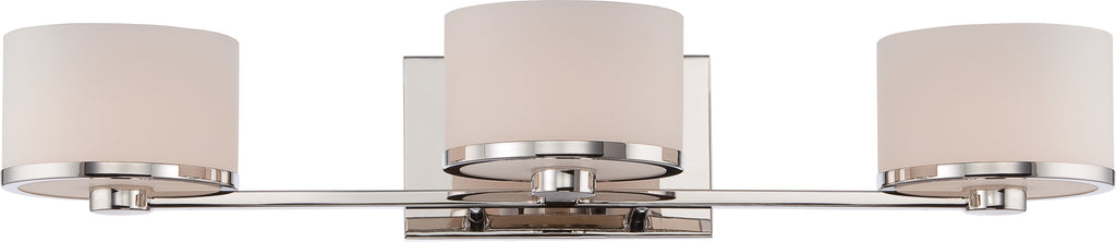 Nuvo Celine 3-Light Vanity Light Fixture w/ Etched Opal Glass in Polished Nickel