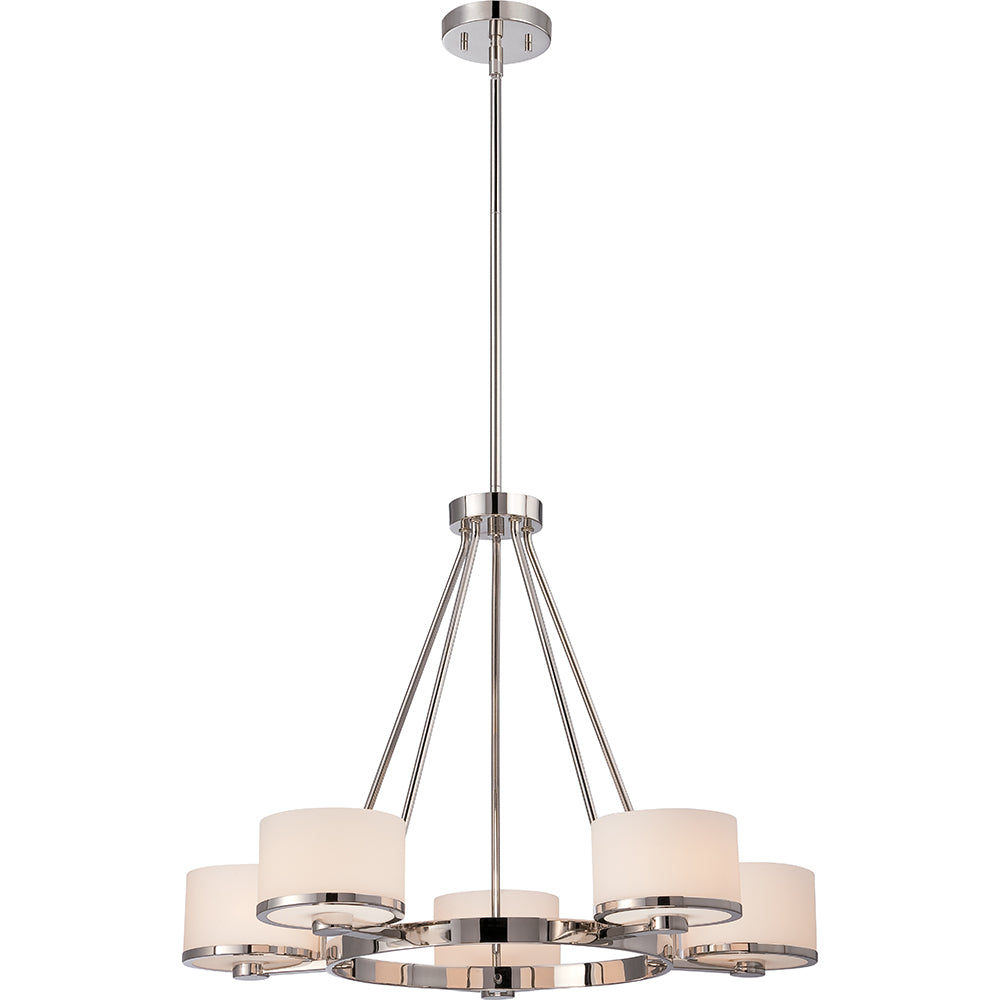 Nuvo Celine 5-Light Chandelier w/ Etched Opal Glass in Polished Nickel Finish
