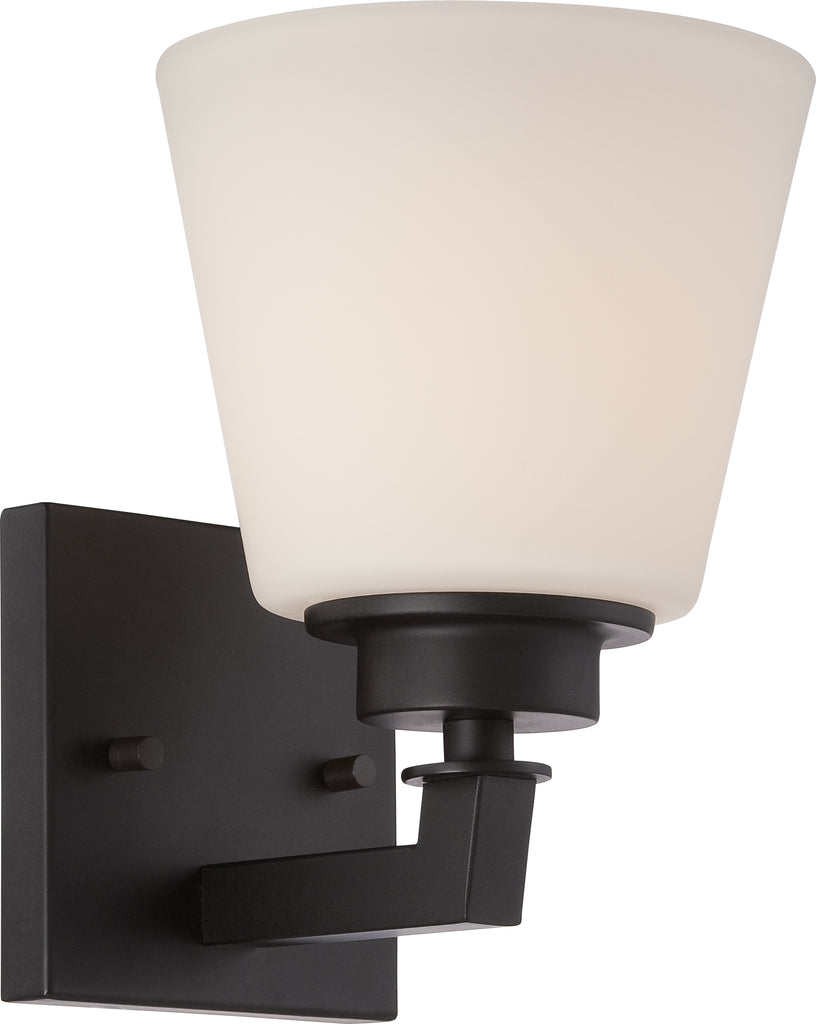 Nuvo Mobili 1-Light Vanity Fixture w/ Satin White Glass in Aged Bronze Finish