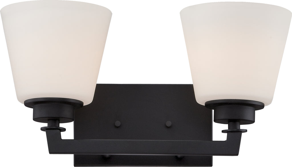 Nuvo Mobili 2-Light Vanity Fixture w/ Satin White Glass in Aged Bronze Finish