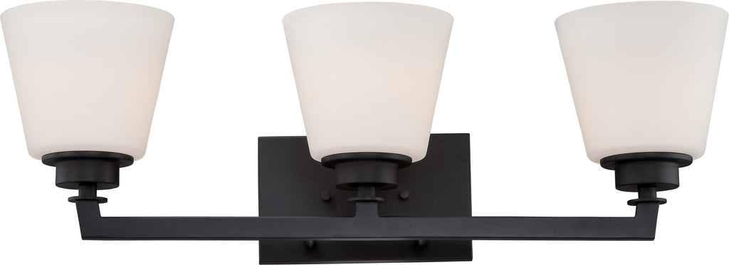 Nuvo Mobili 3-Light Vanity fixture w/ Satin White Glass in Aged Bronze Finish