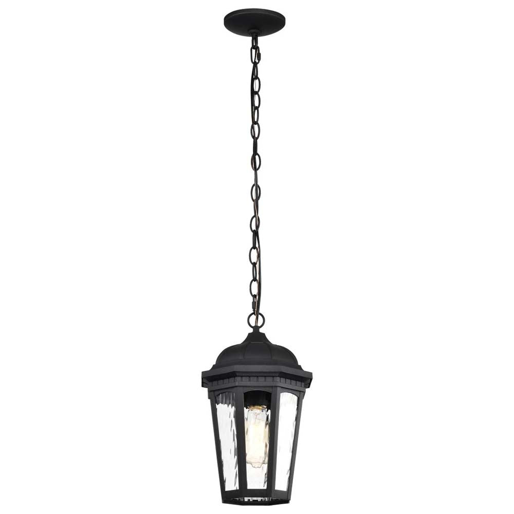 East River Outdoor 14.5-in Hanging Light Matte Black Finish w/ Clear Water Glass