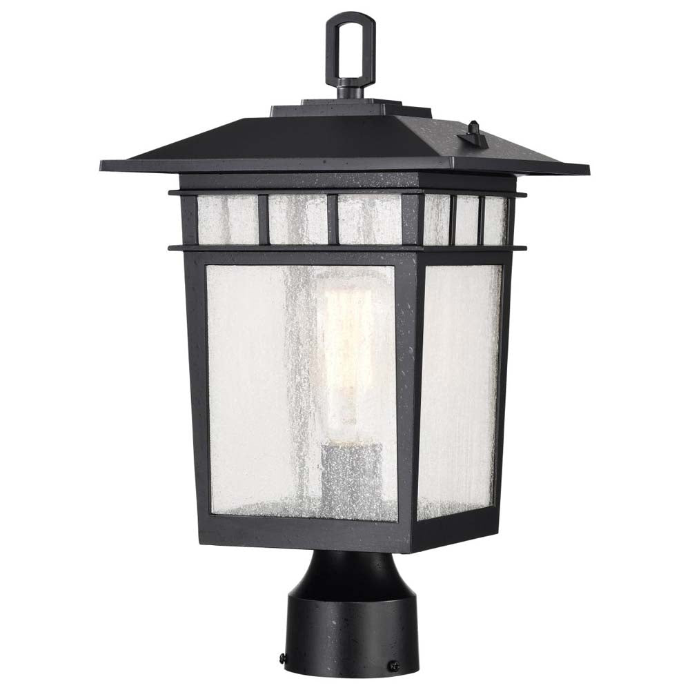 Cove Neck 16-in Post Light Lantern Textured Black Finish w/ Clear Seeded Glass
