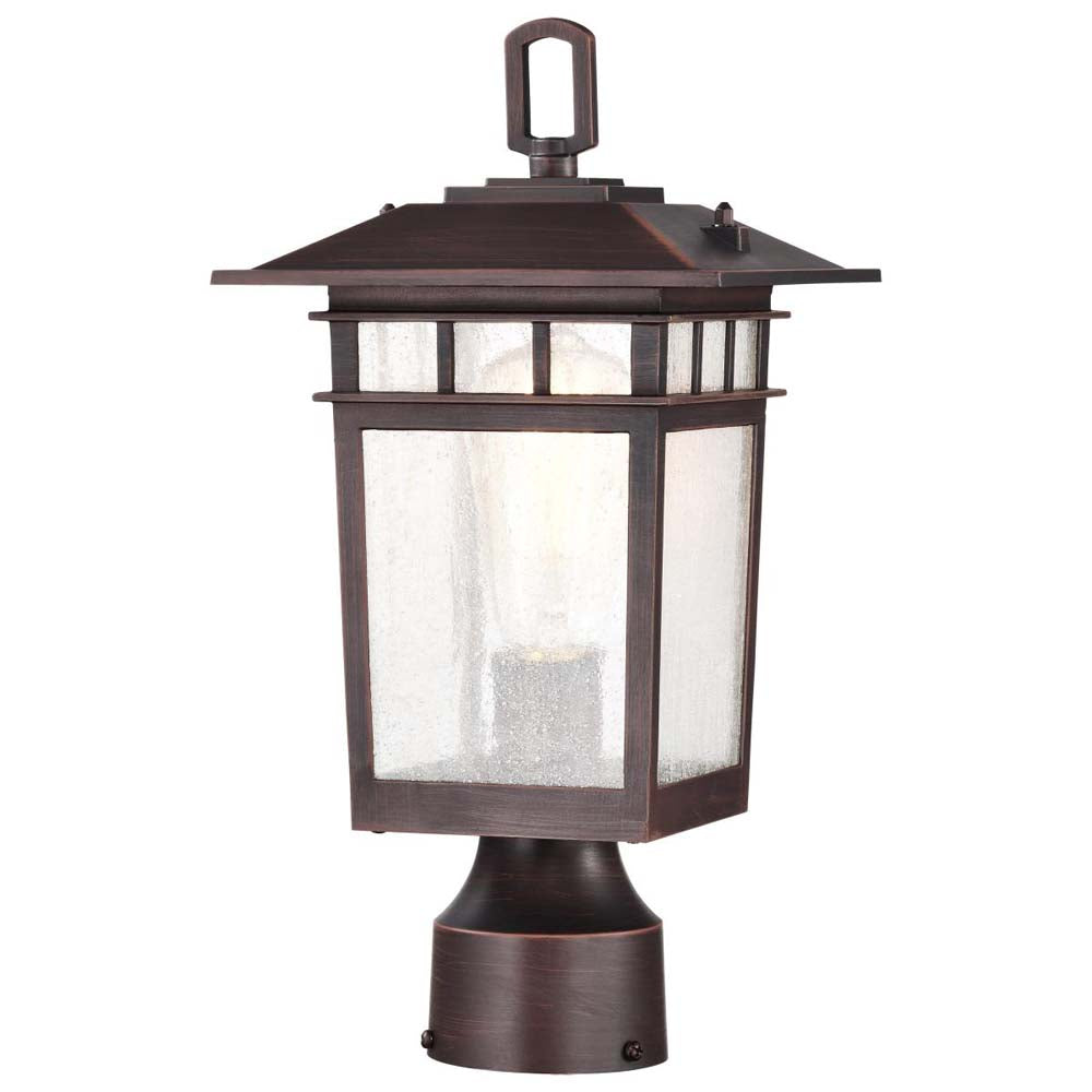 Cove Neck 14-in Post Light Lantern Rustic Bronze Finish w/ Clear Seeded Glass