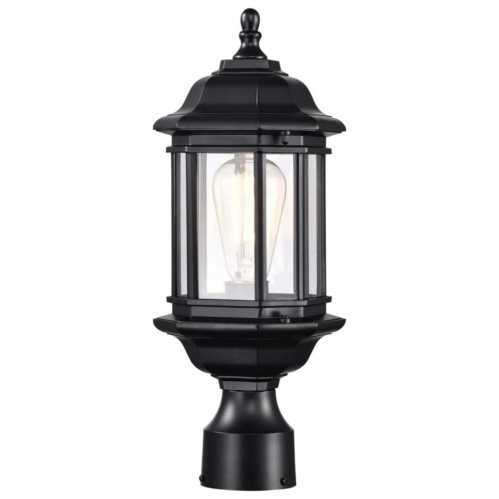 Hopkins Outdoor 16-in Small Post Light Lantern Matte Black Finish w/ Clear Glass