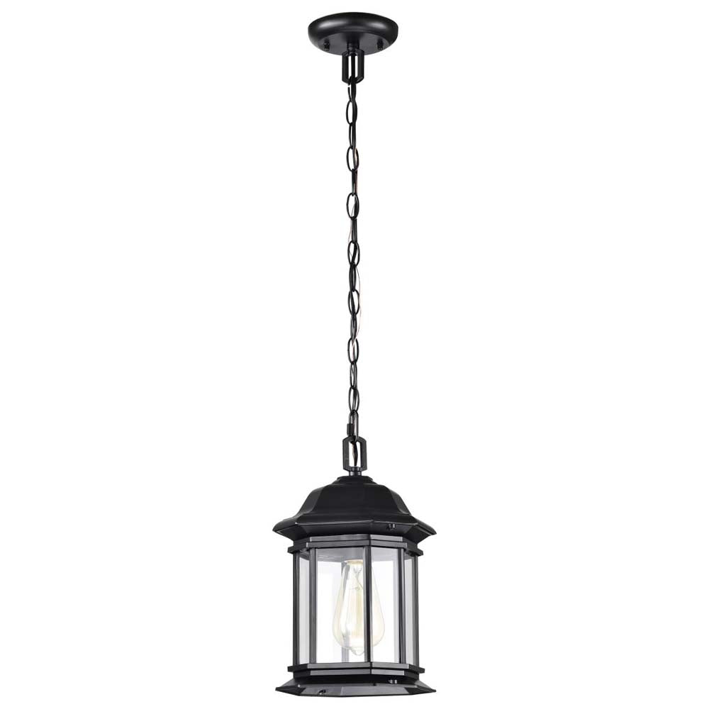 Hopkins Outdoor 12-in Hanging Lantern Matte Black Finish w/ Clear Glass