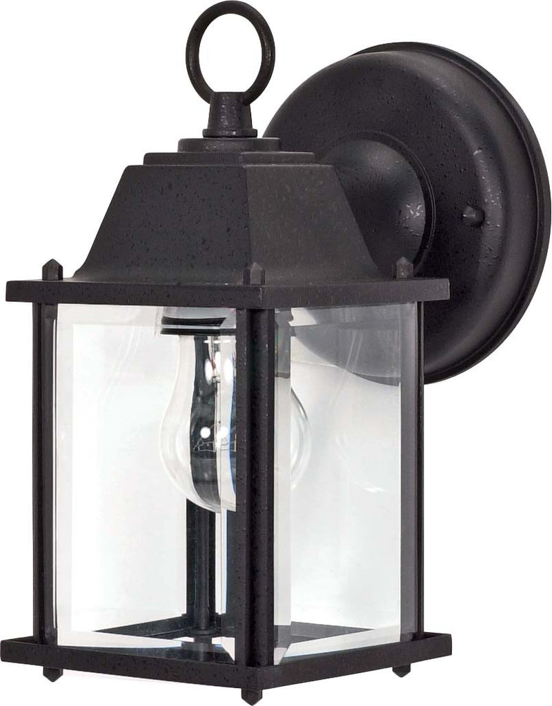 Nuvo 1-Light 9" Cube Wall Lantern w/ Clear Beveled Glass in Textured Black