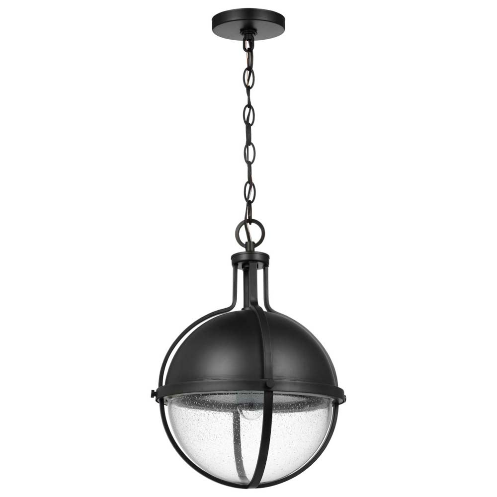 Lincoln Large Pendant E26 Base 60w Matte Black Finish Clear Seeded Glass