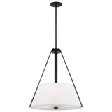 Brewster 3-Light Pendant Black Finish Faux Leather Wrapped Straps White Shade