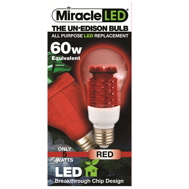 Miracle LED Un-Edison 5w 120v Clear Red Holiday E26 LED Household Light Bulb