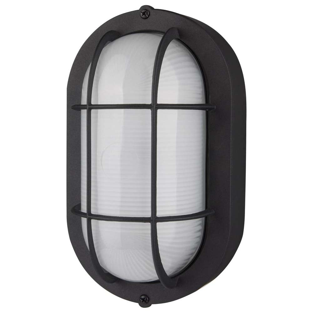 LED Small Oval Bulk Head Fixture Black Finish w/ White Glass