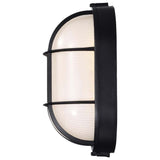 LED Oval Bulk Head Fixture Black Finish w/ White Glass - BulbAmerica