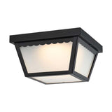 12w 9-in LED Carport Flush Mount Fixture 3000K Dimmable Black w/ Frosted Glass - BulbAmerica